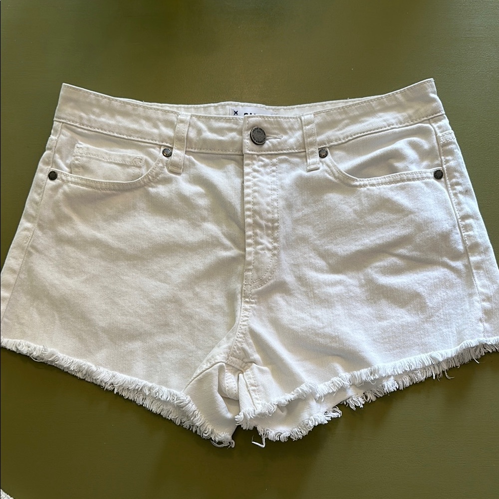 PAIGE White Frayed Hem Jean Shorts